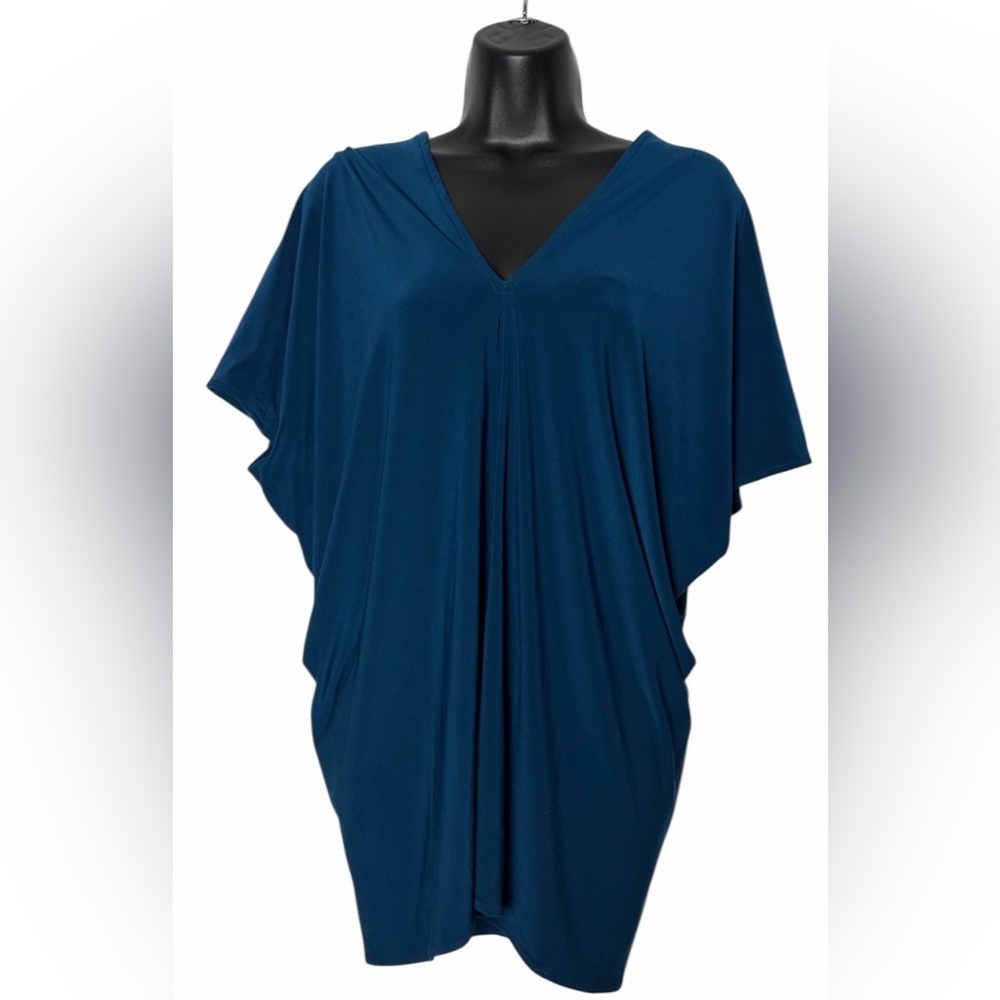 Vintage Meg Beautiful Blue Deep V-Neck Dolman Sleeve Tunic Blouse